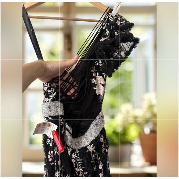 Mac Duggal Embroidered One Shoulder Gown Black Floral Lace up Dress NWT - Picture 8 of 16